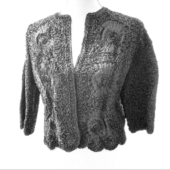 Vintage Jackets & Blazers - SOLD Vintage Midcentury Black Scalloped Cropped Jacket